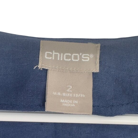 Chicos Blue & White Tie-Dye Linen Open Front Duster Jacket Size 2 (US 12/14) - Picture 3 of 14